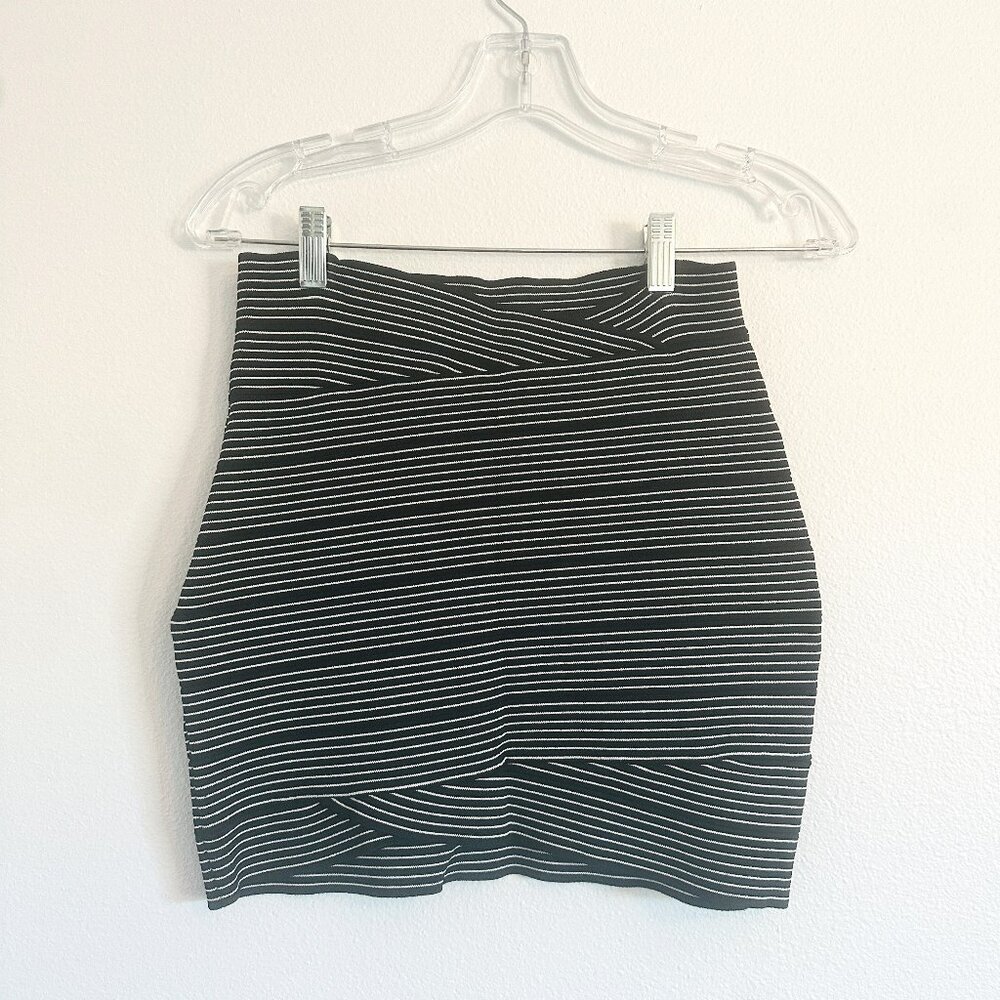 BCBG Maxazria Striped Black & White Mini Skirt